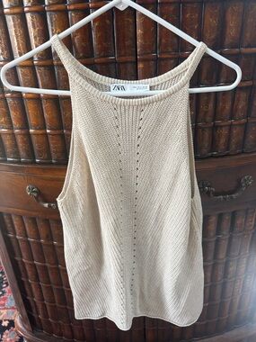 ZARA Cream Ribbed Knit Halter Tank